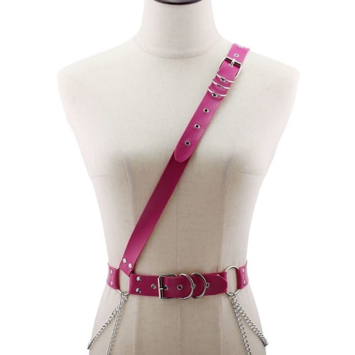 Chain Faux Leather Harness Belt-12