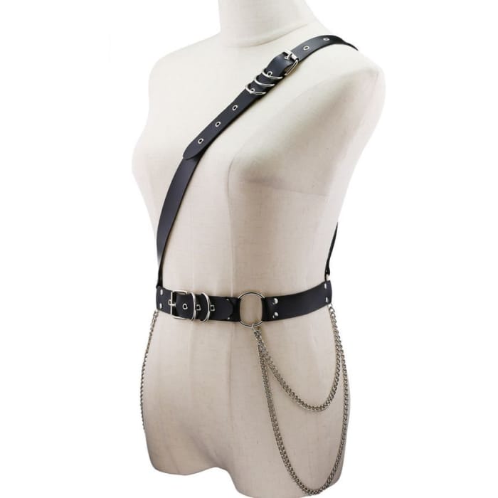 Chain Faux Leather Harness Belt-7