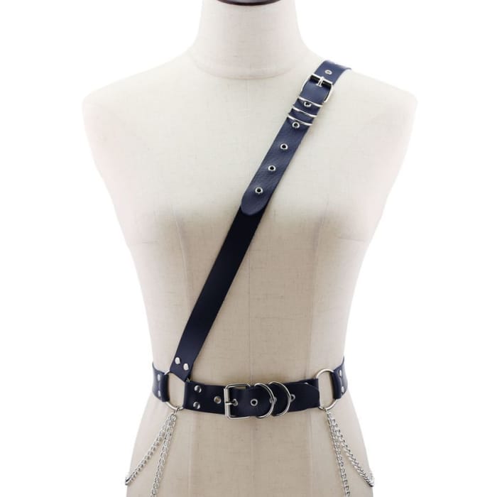 Chain Faux Leather Harness Belt-13