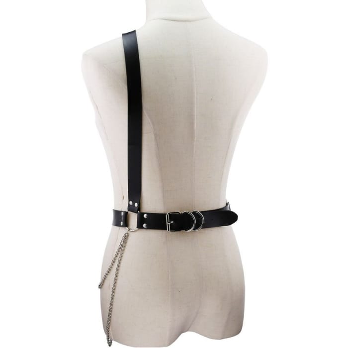 Chain Faux Leather Harness Belt-3