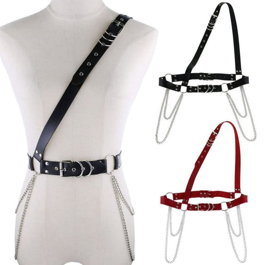 Chain Faux Leather Harness Belt-1