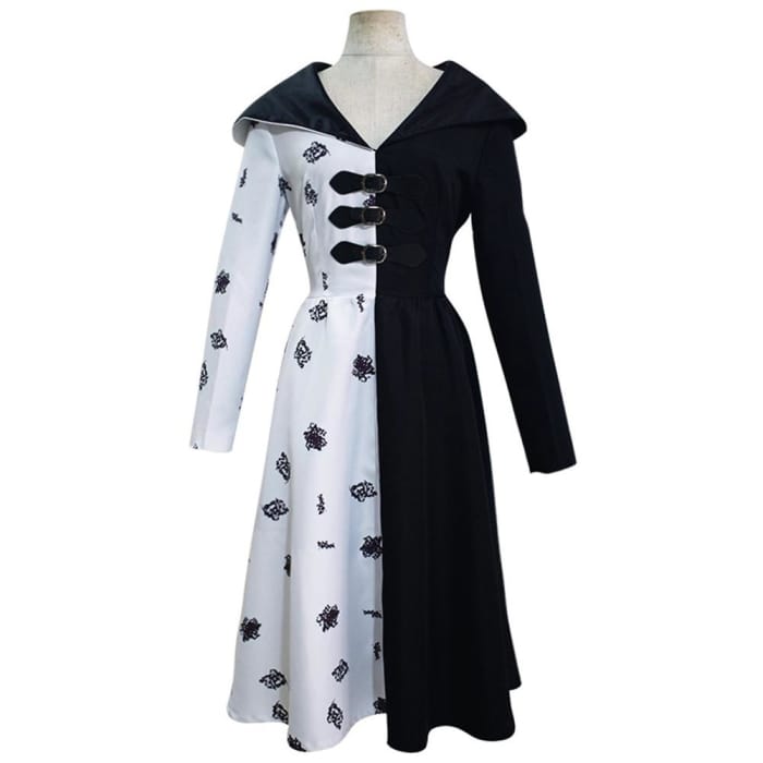 Cruella Black White Dress Outfits Halloween Carnival Suit 