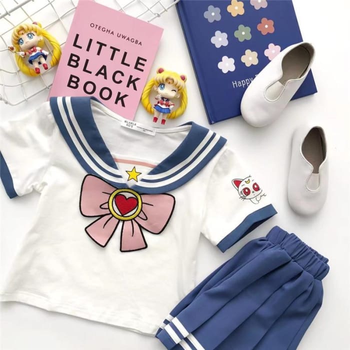 Cute Sailor Moon Bow Striped Tops Pleated Skirts Children Clothes Set CC1799 - Cospicky