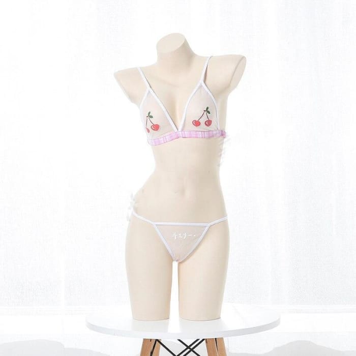 Cute Sexy Transparent Cherry Bra Panties Cosplay Lingerie Set C15434 - Cospicky
