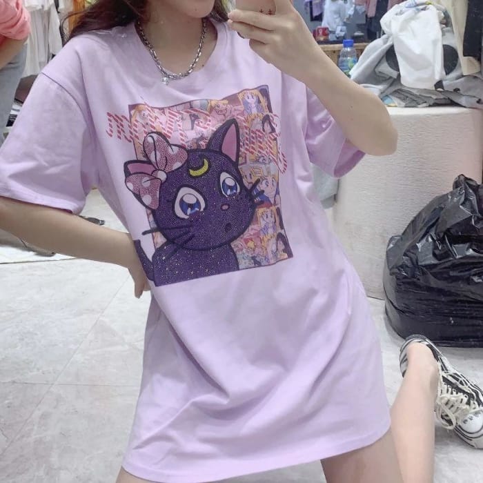 Cute White/Black/Purple Sailor Moon Print Short Sleeve T-shirt CC1797 - Cospicky