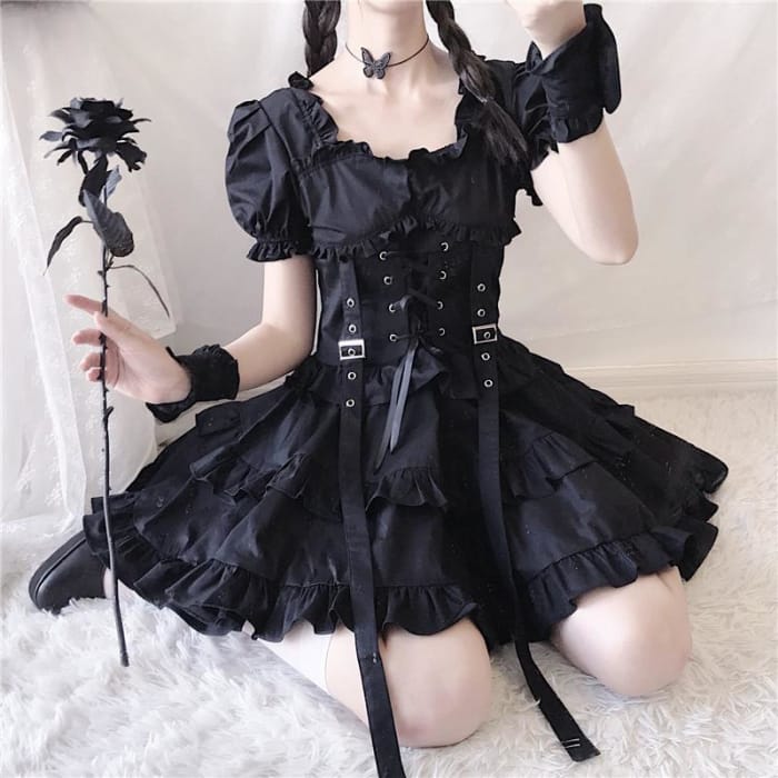 Dark Black Gothic Lolita Dress C15278 - Cospicky