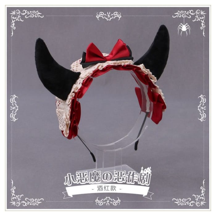 Devil Horn Lace Bow Headband-3