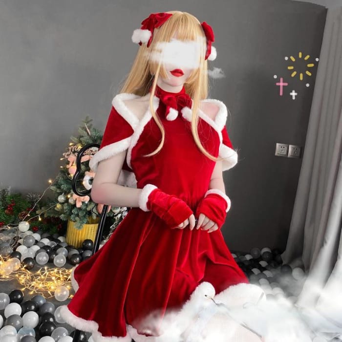 Elegant Cute Christmas Girl Red Halter Dress C16652