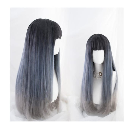 Elegant Lolita Dark Blue Gradient Long Straight Hair C15772 - Cospicky