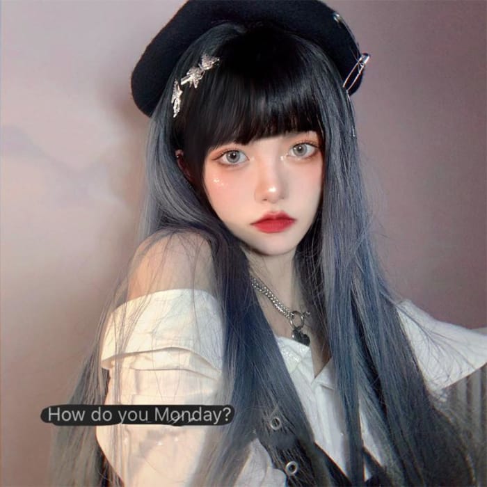 Elegant Lolita Dark Blue Gradient Long Straight Hair C15772 - Cospicky