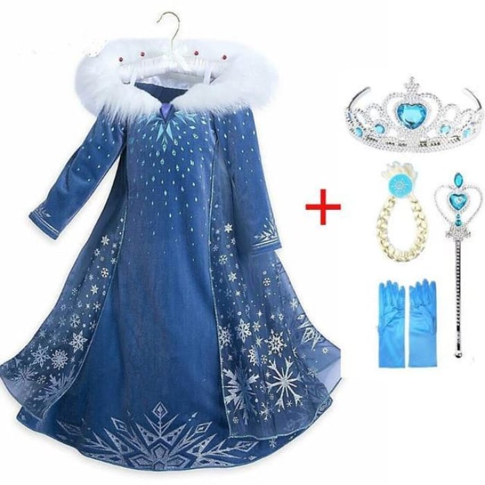 Elsa Dress Girls Princess Set Christmas Cosplay Birthday Party Sky Blue Princess Dress Kids Costume SS0110 - Cospicky