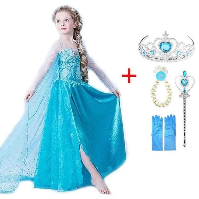 Elsa Dress Girls Princess Set Christmas Cosplay Birthday 