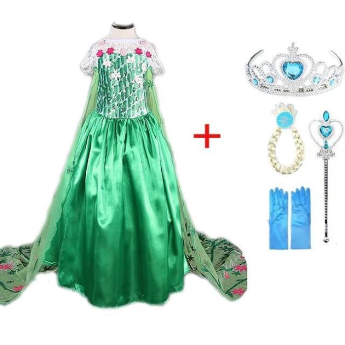 Elsa Dress Girls Princess Set Christmas Cosplay Birthday Party Sky Blue Princess Dress Kids Costume SS0110 - Cospicky