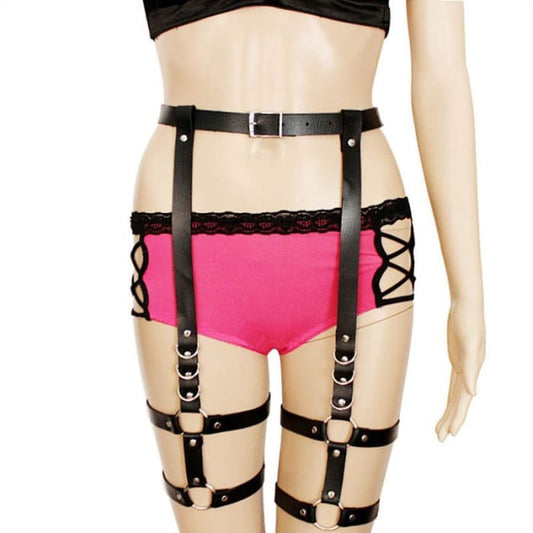 Faux Leather Belt with Garter-1