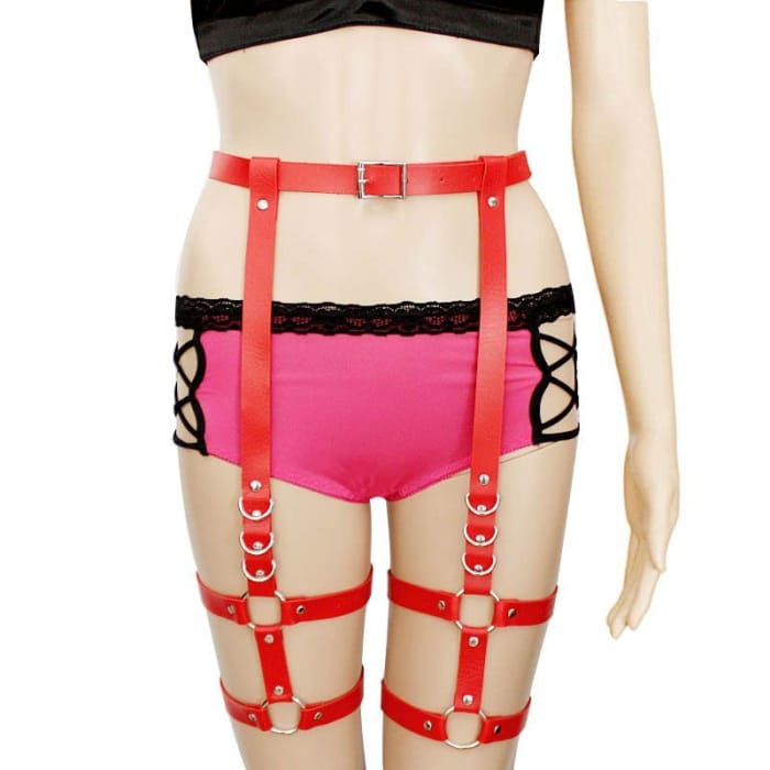 Faux Leather Belt with Garter-2