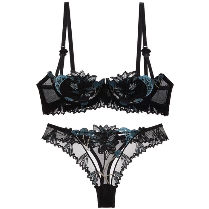 Flower Lace Lingerie - Black / 32A/70A - underwear