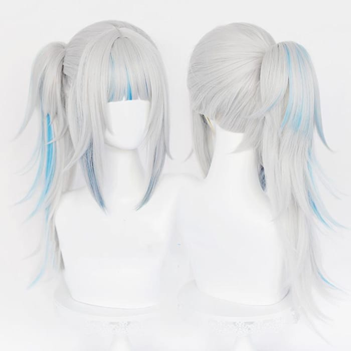 Gawr Gura Hololive Silver White Light Blue Details Cat Ears Wig CC0319 - Cospicky
