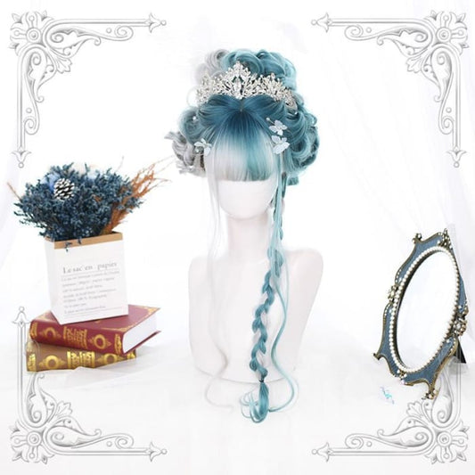 Green-Grey Mixed Lolita Long Curl Wig C14541 - Cospicky