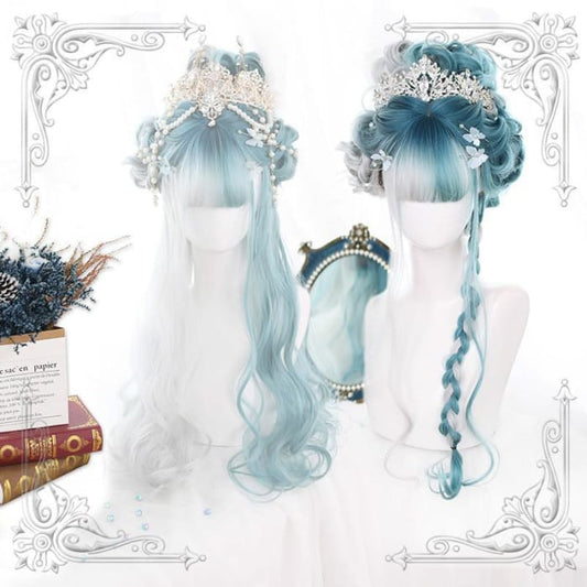 Green-Grey Mixed Lolita Long Curl Wig C14541 - Cospicky