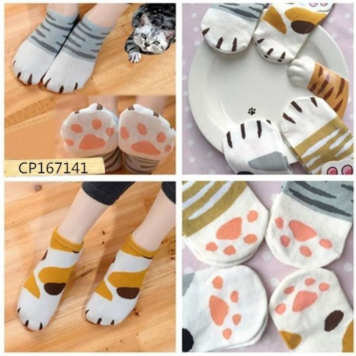 Grey/Yellow Kawaii Neko Cat Socks CP167141 - Cospicky