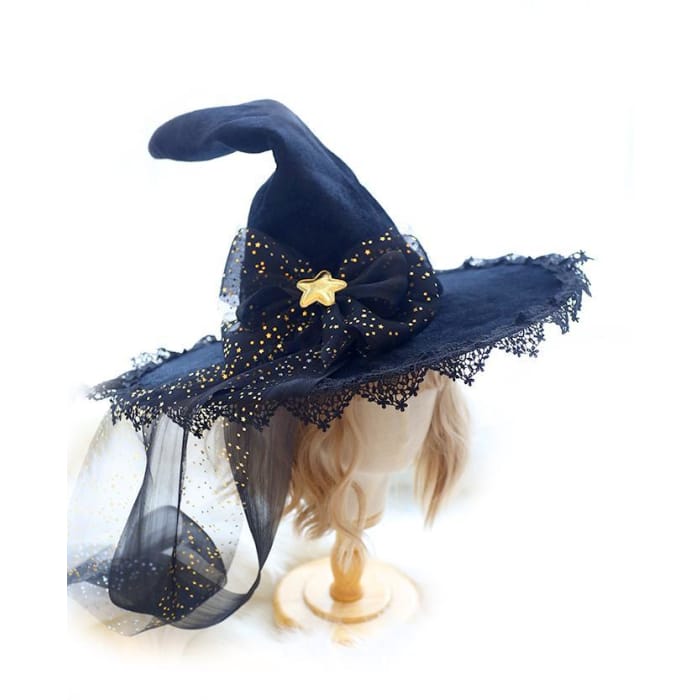 Halloween Black Lace Bow Witch Hat SS0622 - Cospicky