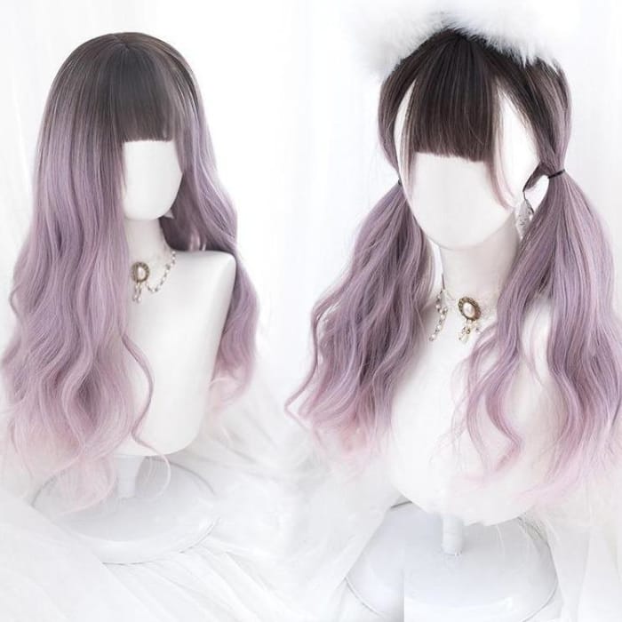Harajuku Cute Purple Dyed Black Gradient Lolita Long Curly Hair C15869 - Cospicky