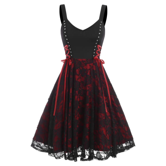 Japanese Fashion Gothic High Waist Cami Lace Dress - Black /
