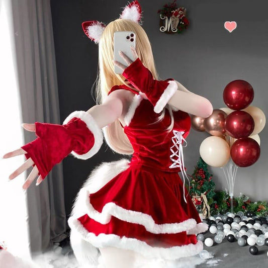 Kawaii Christmas Girl Red Tube top Cake Dress C16653