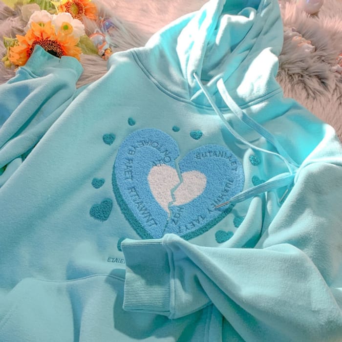 Kawaii Cute Lover Heart Embroidery Pink Tops Hoodies SUA01