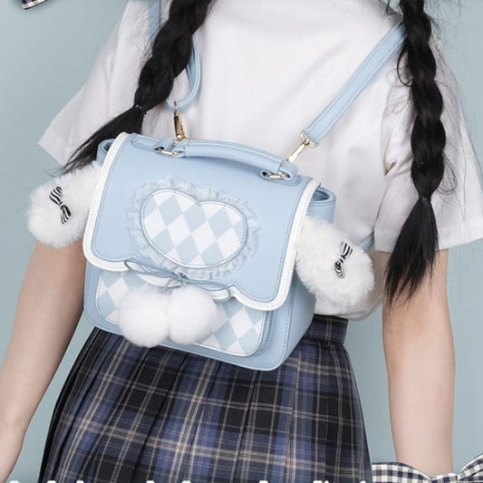 Kawaii Fluffy Bunny Ears Blue Lolita Backpack ON643 -