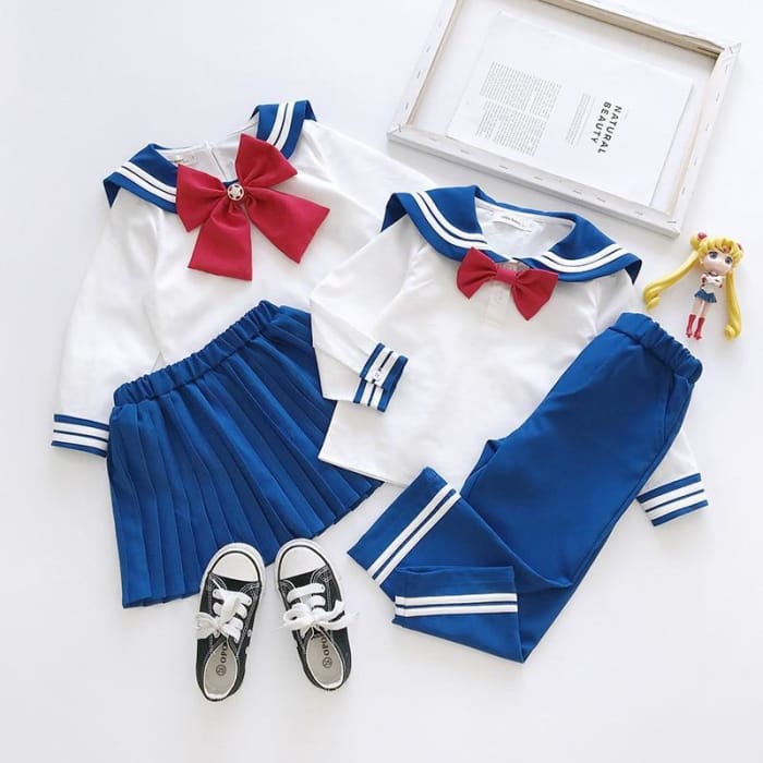 Kawaii Girls Boy Sailor Moon Bow Tops And Skirt Children Set CC1800 - Cospicky