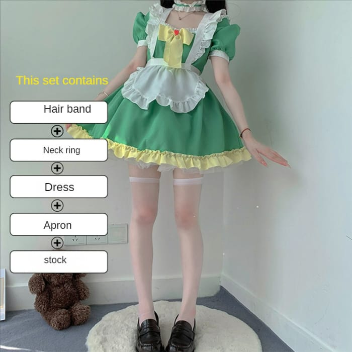 Kawaii Green Spring Maid Dress ON652 - M / Set (with stock)