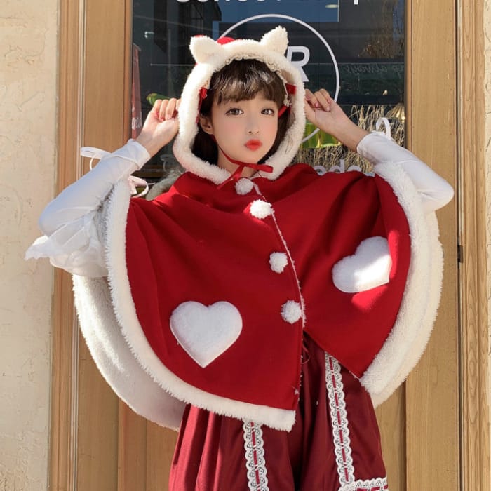 Kawaii Lolita Sweet Red Heart Cape - Average size - cape