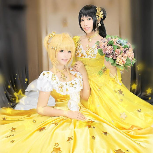 L-XL White/Yellow Cardcaptor Sakura/Nonaka Golden Star Formal Dress Cosplay Costume CP164885 - Cospicky