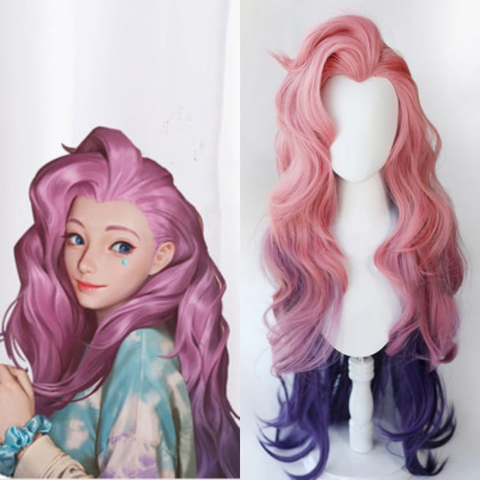LoL Seraphine Cosplay Loose Wave Pink Mixed Purple Wig C15196 - Cospicky