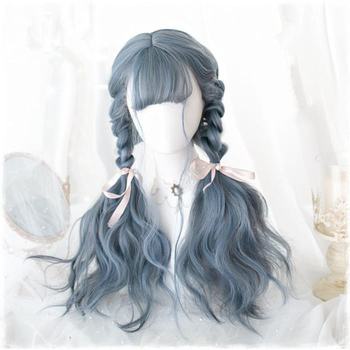 Lolita Blue Gray Wavy Long Curly Wig C15443 - Cospicky