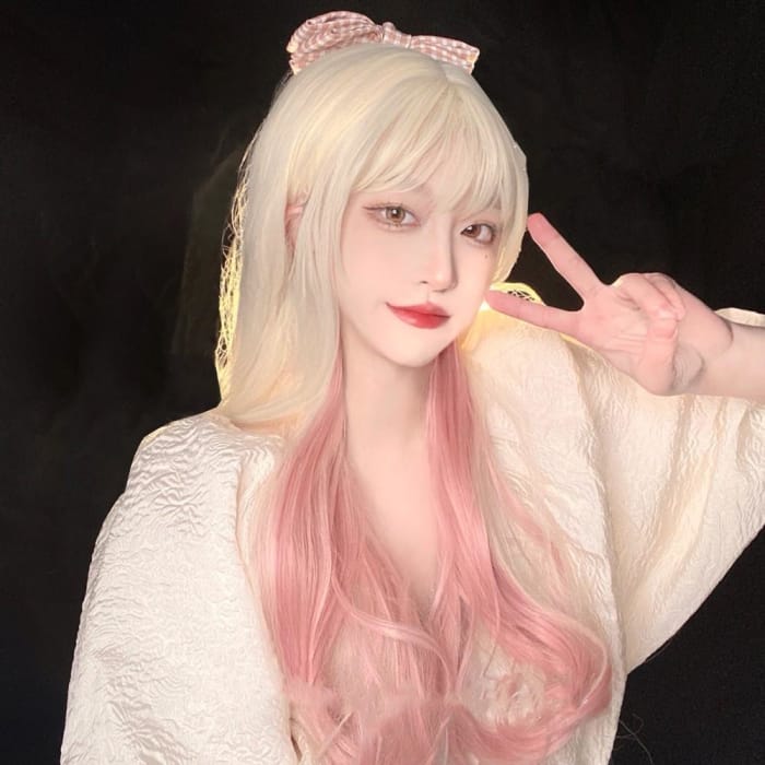 Lolita Glod Pink Mix Long Curl Wig C15700 - Cospicky