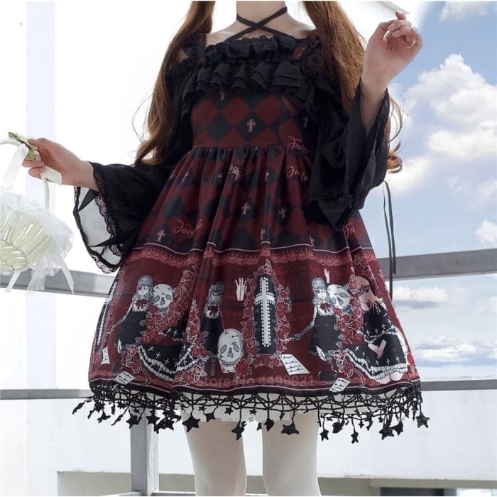 Lolita Gothic Ghost Pattern Printed Cosplay Dress C15132