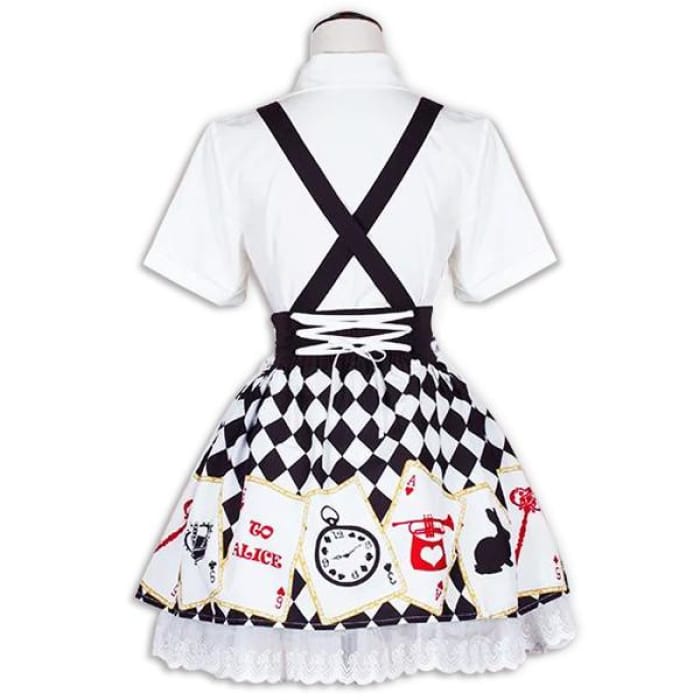 Lolita Harajuku Alice Embroidered Shirt Poker Cards Printed Strap Dress CP179219 - Cospicky