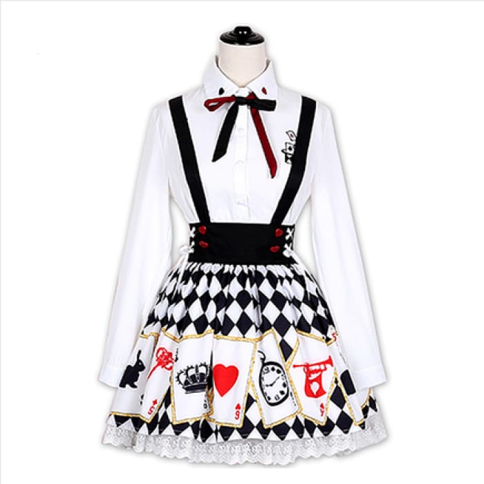 Lolita Harajuku Alice Embroidered Shirt Poker Cards Printed Strap Dress CP179219 - Cospicky