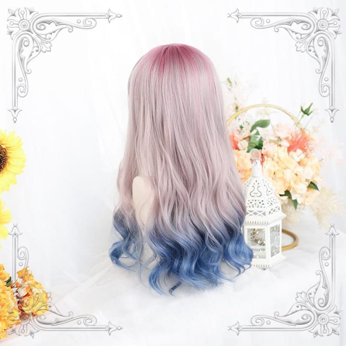 Lolita Pink Blue Gradient Long Curly Wig C15518 - Cospicky