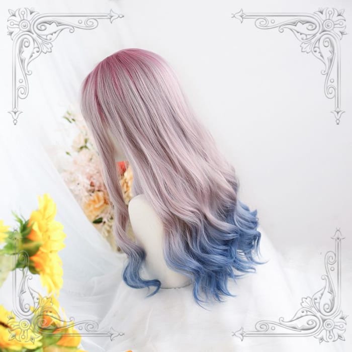 Lolita Pink Blue Gradient Long Curly Wig C15518 - Cospicky