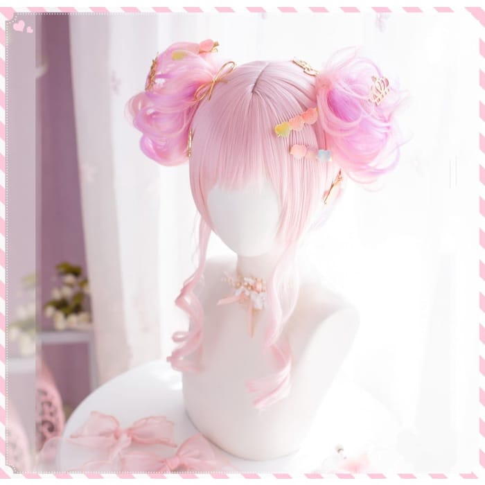 Lolita Two Buns Mixed Color Wig CP027 - one size / pink 