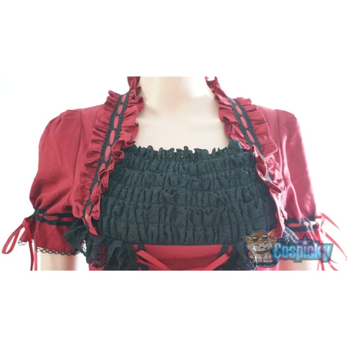 Lolita Wine Red/Black Falbala Dress CP151768 - Cospicky