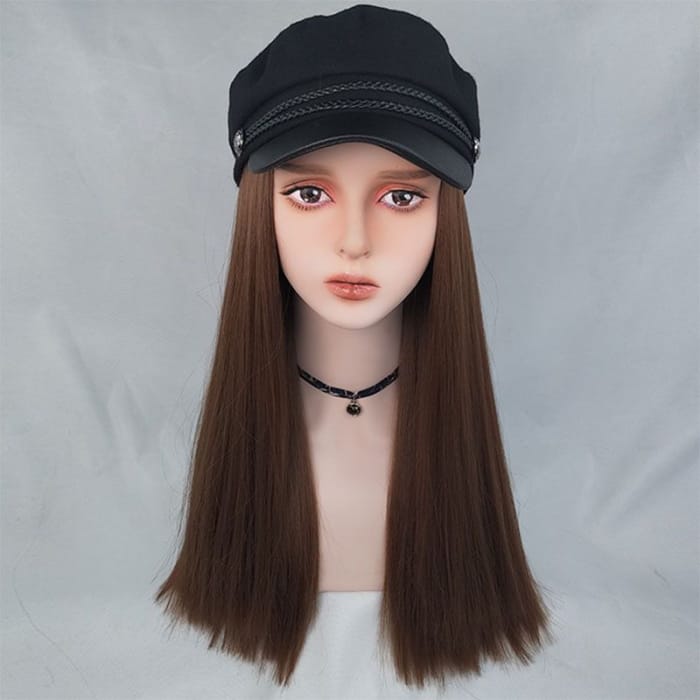 Long Full Wig with Hat - Straight-1