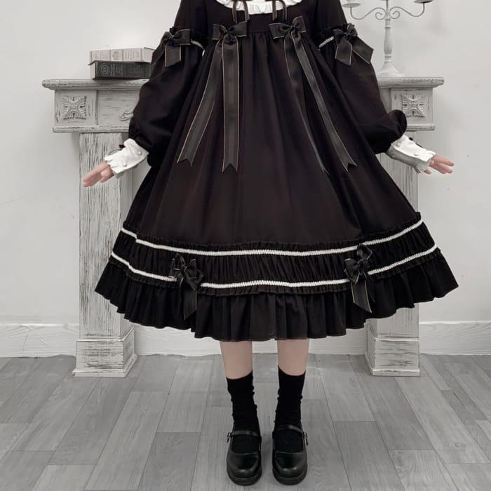 Long-Sleeve Bow Accent Lolita Dress-1