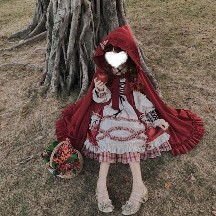 Long-Sleeve Ruffle Plaid Lolita Dress-1