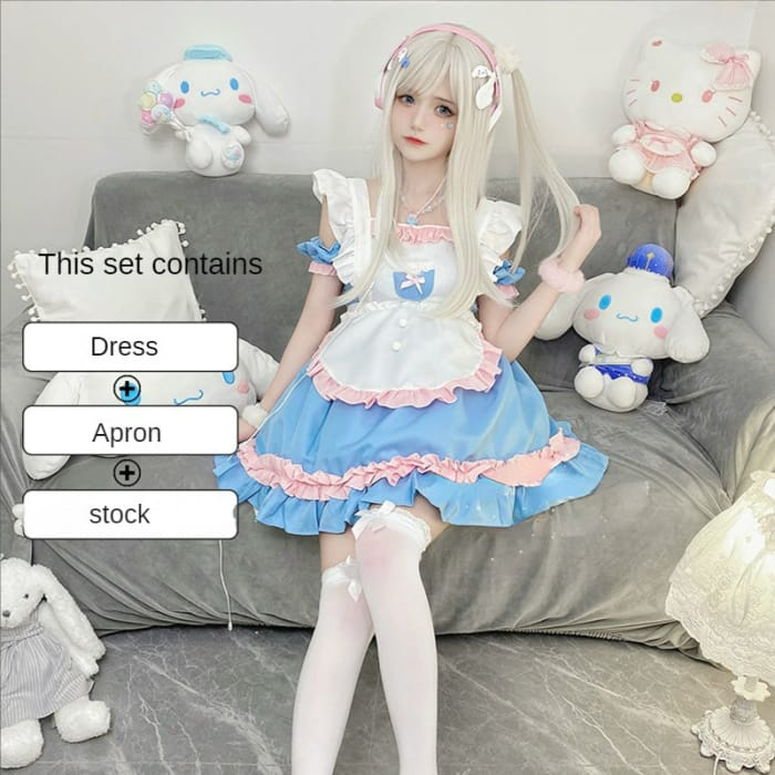 Lovely Candy Pink Blue Sweet Maid Dress ON655 - M / Set