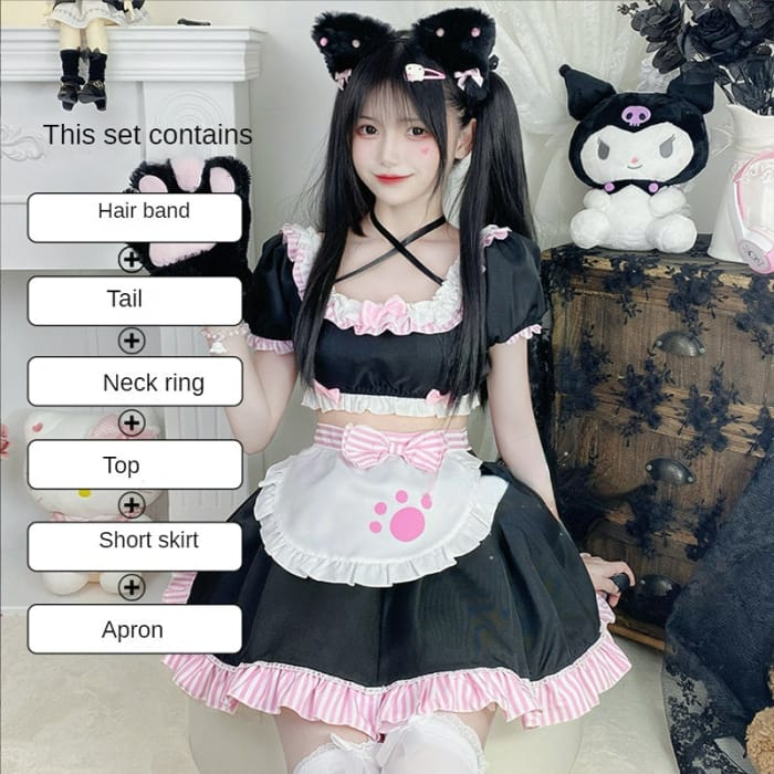 Lovely Sweet Girl Pink Cat Maid Dress ON649 - M / black -