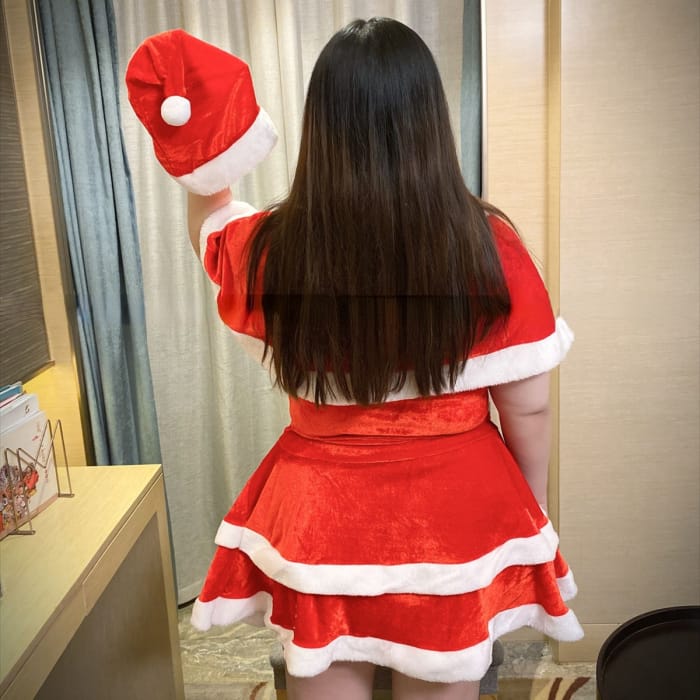 M-3XL Plus Size Kawaii Christmas Santa Dress Costume Set 